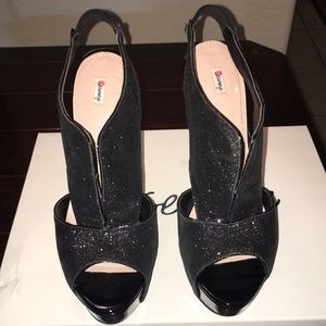 Olsenboye Black Shimmer Platform Stilettos
